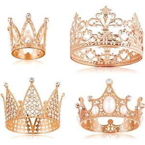 Jetec 4 Pcs Mini Crown Cake Topper Flower Bouquets Accessories, Metal Rhinestone Princess Tiara, Royal Decor for Baby Shower, Wedding, Birthday & Pets(Rose Gold,Cute Style) 2 pack