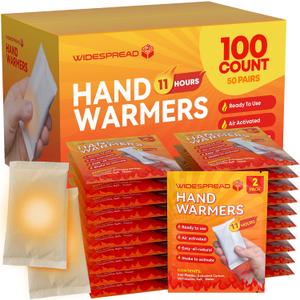 Hand Warmers Disposable 50 Pairs (100 Warmers) 11+ Hour Air-Activated Hot Hands Hand Warmers Bulk Pack - TSA Approved Pocket & Glove Warmers, EXP 08/2028