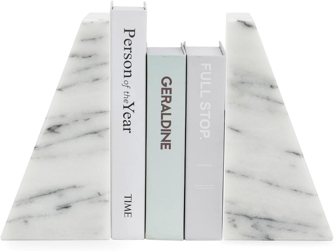 Fox Run Triangular 100% Natural Polished White Marble Bookends 4 x 3 x 6 inches