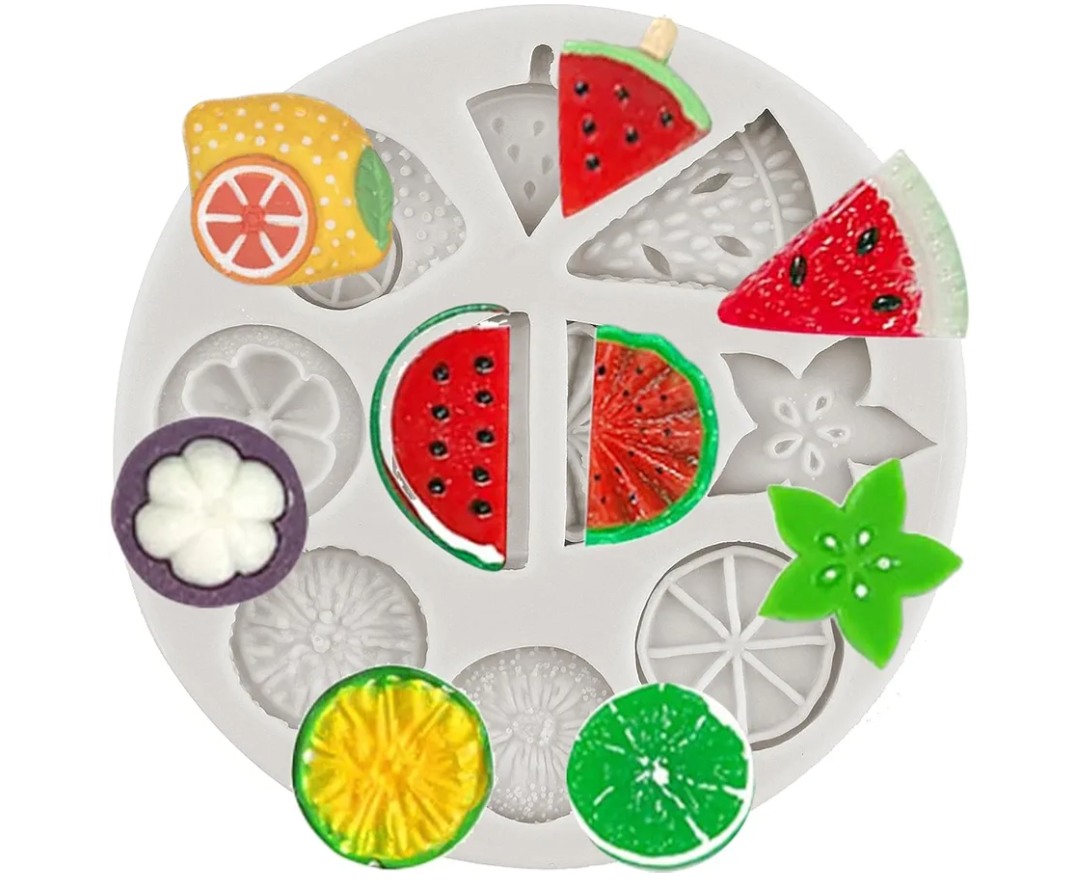 CANYANGMOLD Mini Fruit Candy Molds Watermelon Lemon Kiwi Tangerine Slice Silicone Molds for Cake Decoration Cupcake Toppers Chocolate Gum Paste Polymer Clay