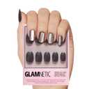 Glamnetic Press On Nails - Galactic | Short Round Gunmetal Pewter Glittered Fake Nails with a Glaze Finish | 12 Sizes - 30 Nail Kit with Glue