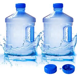 Alaeseje 2 Pieces Round Plastic Water Jug,1 Gallon Water Bottle with Handle and Screw Cap,Large Reusable Leak Proof Bottle for Camping,Outdoor Travel,Gym