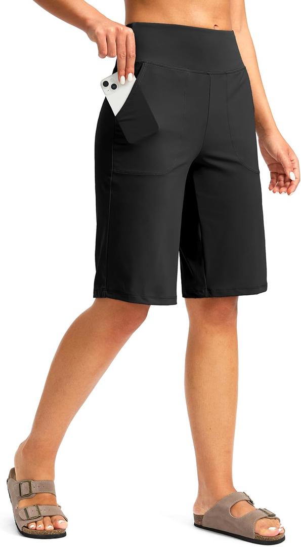 G Gradual Women's Bermuda Shorts 12" Knee Length with Pockets High Waisted Stretch Long Shorts for Women Casual Walking (Black, Small)