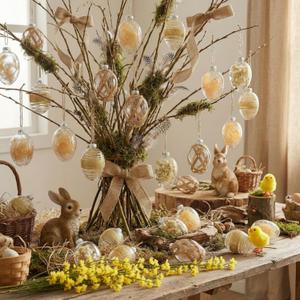 Seenelling 10 Pcs 2.75'' Glass Easter Egg Tree Ornaments Rustic Boho Easter Tree Hanging Decorations Farmhouse Basket Filler Clear Shatterproof Hanging Ornaments for Home Spring Holiday Party Decor