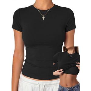 Danysu Nude Built in Bra Cotton Jersey T Shirt No See Through Stretchy Lightweight Fitted Everyday Basic Tops Gym Workout Tee L