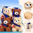 Jexine 12 Pcs Class of 2026 Graduation Bears 4 Plush Stuffed Bears with Graduation Caps Diploma Congratulations Sash 4 Congrats Cards 4 Compass Necklace for School Party Decor(Blue Cap)