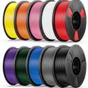 UJOY3D 10kg PETG 3D Printer Filament Bundle Multicolor, Rapid Strong PETG Filament 1.75mm, 1kg Spool, 10 Pack (Black+Jade White+Grey+Red+Cobalt Blue+Christmas Green+Orange+Yellow+Iris Purple+Pink)