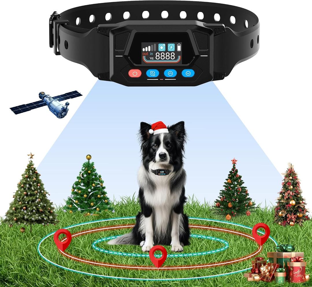 GPS Wireless Dog Fence System Electric Fence for Dogs Training Collar with 3 Warning Modes - Radius Up to 33-9999 Yards Wireless Fence Only Outdoor Use