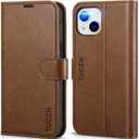 TUCCH Wallet Case for iPhone 14 6.1", Flip PU Leather Magnetic Protective Cover with [RFID Blocking] [4 Card Slots] Stand [TPU Interior Case] Compatible with iPhone 14 6.1, Brown