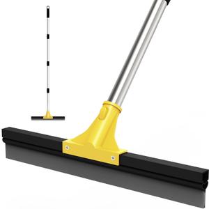 Large Heavy-Duty Floor Squeegee, 18 Rubber Blade Broom & 62 Long Handle Floor Squeegee for Concrete, Bathroom Tile, Garage Concrete, Deck, Shower Glass, Window Cleaning (Yellow)