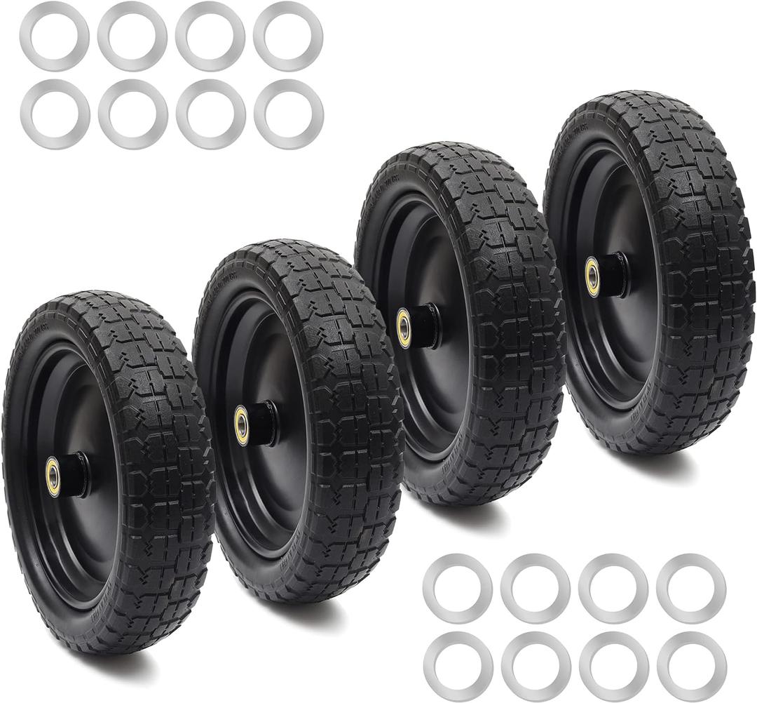 AR-PRO (4-Pack) 13" Flat Free Tire and Wheel - with 5/8" Axle Bore Hole, 2.17" Offset Hub - 13 lnch Solid Wheels Compatible with Garden wagon Cart,Hand Trucks,Utility Cart and Lawnmower Yard Trailers