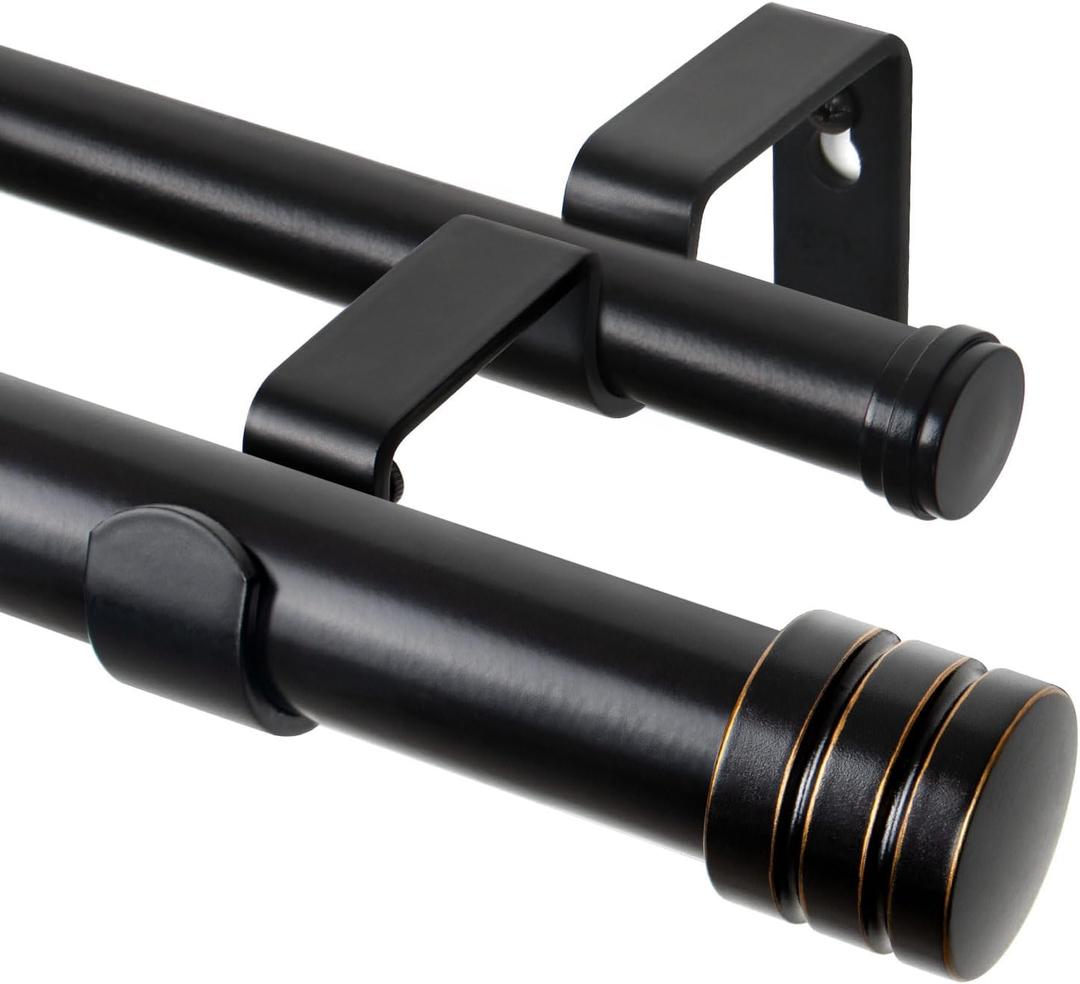 TONIAL1 Inch Double Curtain Rods for Windows 48 to 84 Inches, Heavy Duty Decorative Drapery Rod 32 to 86 Inches with Classic Cap Finial, Black