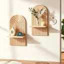LIYAOLI Boho Wall Shelf Set of 2-15 x 8.6 Inch Arched Wooden Hanging Shelves for Living Room & Bedroom - Mid-Century Modern Bohemian Wall Decor (Natural Wood Finish)