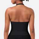 HIGORUN Halter Impact Tank Tops for Women Y2K Workout Longline Crop Tops with Built in Bras Open Back Going Out Gym Top (Black, S)