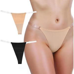 2 Piece Cotton G String Thongs For Women Clear Strap No Show Womens G-String Underwear Thong Invisible Stretch Panties Sexy, Size:M