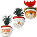 3 Pcs Christmas Artificial Succulent Plants in Pots Resin Mini Fake Flower Planter Santa Reindeer Snowman 4.5 Inch Small Faux Pot Plants Christmas Decorations for Home Indoor Decor
