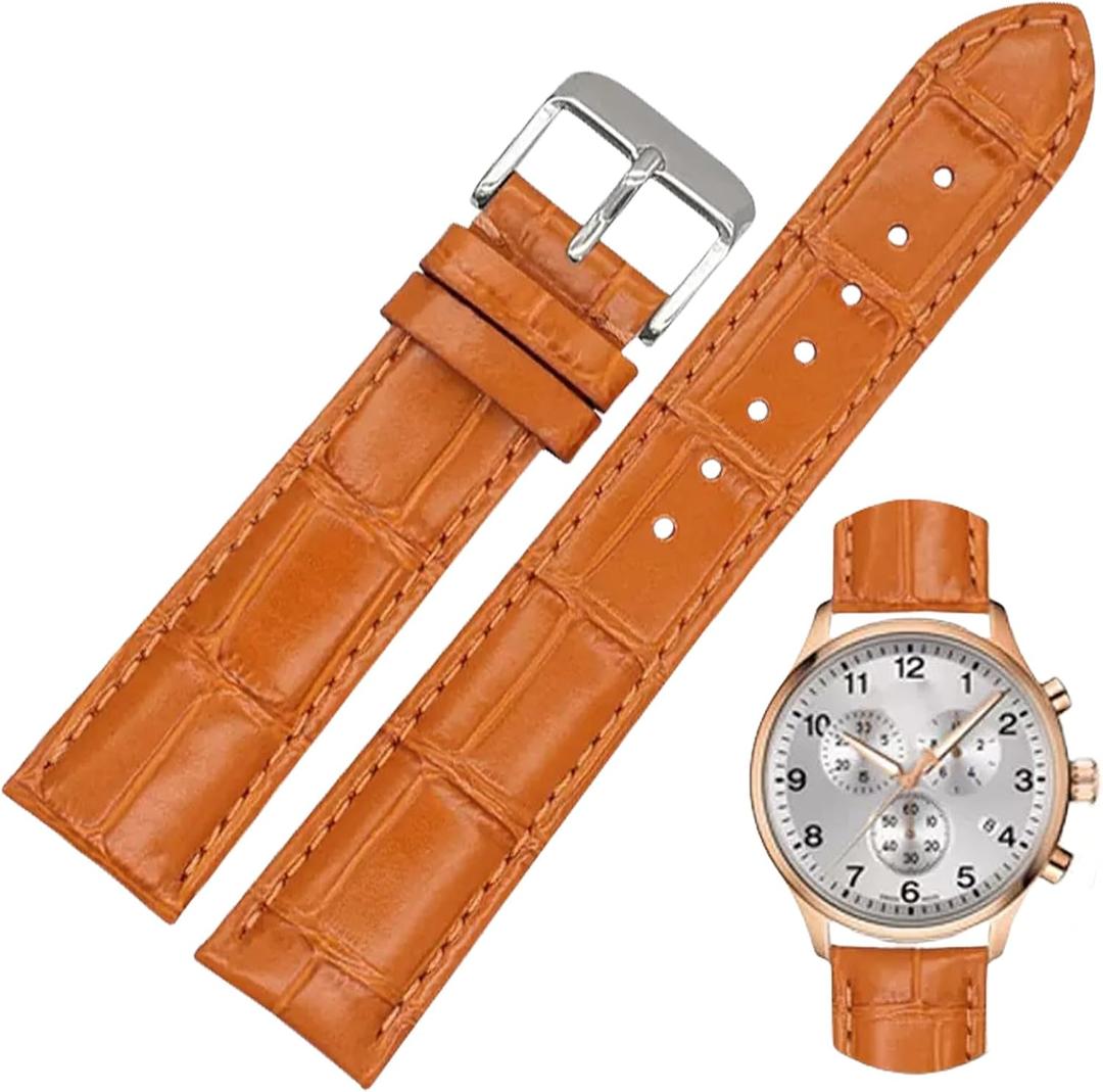 Leather Watch Bands Handmade Genuine Calfskin Watch Strap,Quick Release Classic Business Embossed Alligator Crocodile Pattern Leather Replacement Band for Men Women (20mm, Light Brown-Silver Buckle)