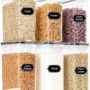 HKJ Chef Cereal Containers Storage Set (4L / 135.2oz), 6PCS Airtight Food Storage Containers with Lids, Cereal Dispensers for kitchen Pantry Organizers and Storage with Pour Spout, 20 Labels, Marker