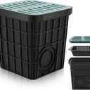 Catch Basin with Grate 15 x 15 x 15 Inch Square Large Catch Basin for Drainage with Debris Basket French Drain Without Reserved Hole for Yard, Downspout, Lawn, Municipal Pipeline (Green,black)