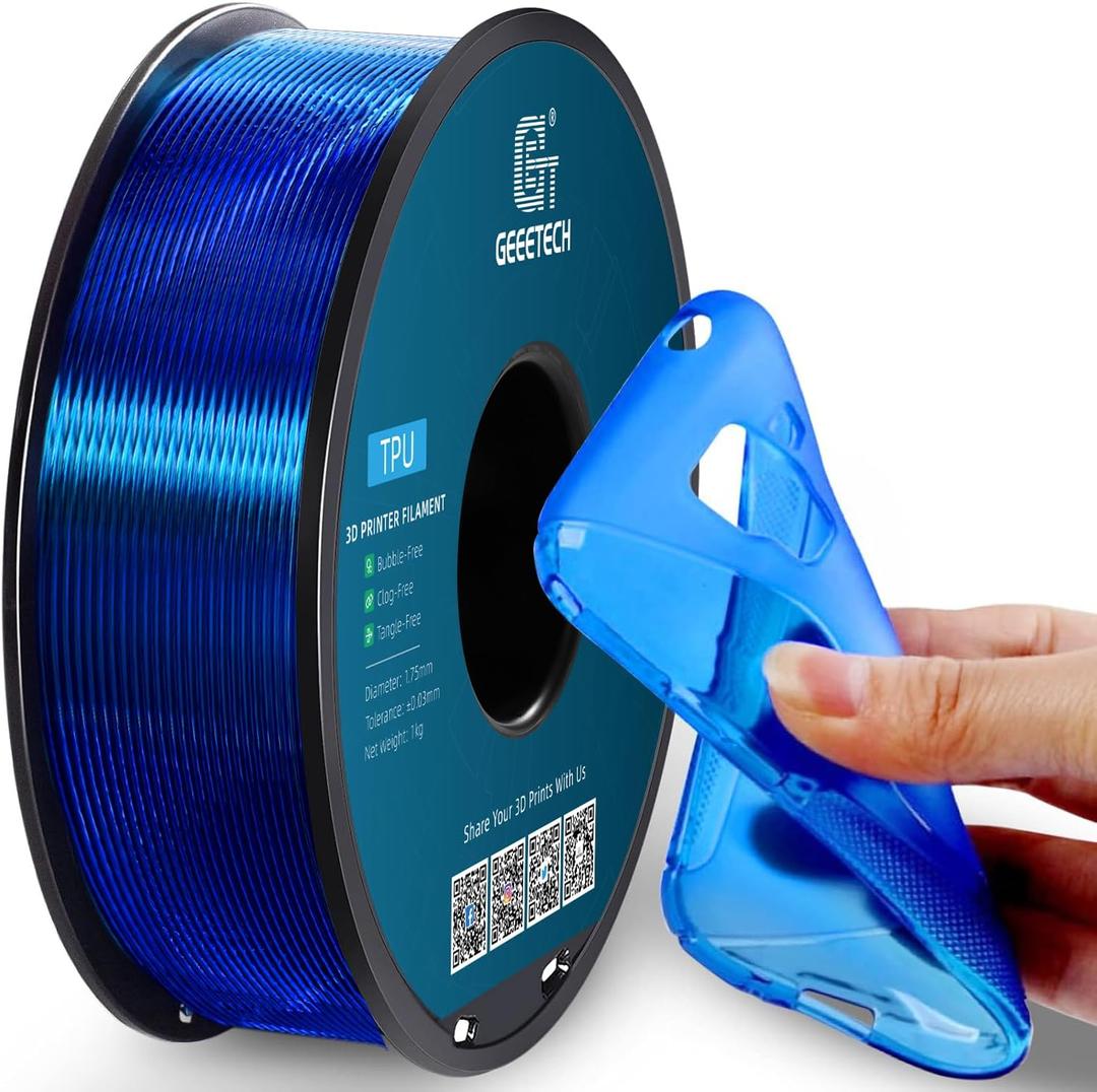 Geeetech TPU Filament 1.75mm, Shore 95A Flexible 3D Printer Filament with High Elasticity, 1KG (2.2lbs) Spool, Dimensional Accuracy 0.03mm, Fits Most FDM Printers, Clear Blue