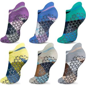Non Slip Yoga Socks with Grips for Pilates, Ballet, Barre, Barefoot, Hospital Anti Skid Socks for Women and Men (Small, 6 Pairs-attice)