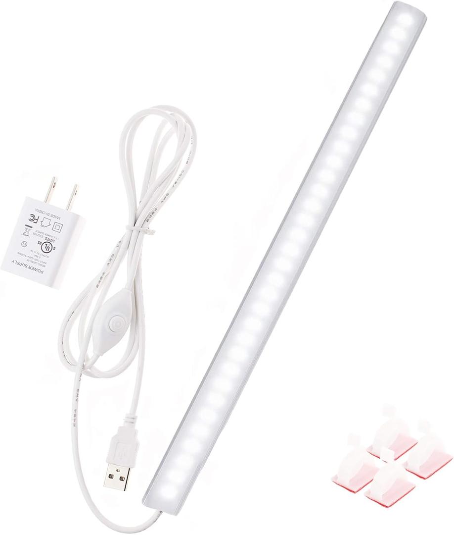 Under Cabinet Light, 12 Inch Plug in LED Closet Light with Memory Function, Cold White 6000K, Super Slim Dimmable Workbench, Under Counter Lights for Kitchen