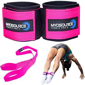 Myosource Kinetic Bands Tumble Pro X Ankle Straps Kit  Cheerleading Standing Tumbling Equipment, Gymnastics Backhandspring Trainer  Includes Flexibility Stunt Stretch Strap  Blue, Pink, Purple