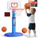 HYES Toddler Basketball Hoop with Electronic Scoreboard/LED Rim/3 Balls, Adjustable Height Indoor Mini Basketball Hoop for Kids 1-3, Outdoor Poolside Sport Toy, Birthday for Boys Girls