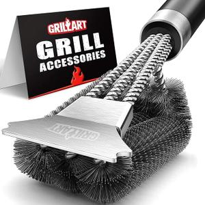 GRILLART Grill Brush and Scraper with Deluxe Handle, Safe Wire Grill Brush BBQ Cleaning Brush Grill Grate Cleaner for Grill/Smoker/Gas/Charcoal Grill Cleaning-Grill Gifts for Men/Dad, BR-8529