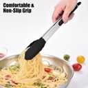 Doosu Kitchen Tongs for Cooking - 600F Heat Resistant Food Tong with Non-Scratch Silicone Tips, Heavy Duty Stainless Steel Locking Tong for BBQ, Grilling Steak, Serving Salad, Pasta (12in, Black)