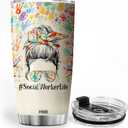 Social Worker Nutrition Fact Tumbler Mug 20oz Appreciation Graduation Gifts For BSW DSW Colorful Social Tree Messy Bun Hair MSW LCSW Gift For Women Caregiver Insulated Cup