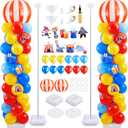 Gejoy 2 Set Carnival Balloon Column Stand Kit with 123 Pcs Carnival Balloons 9 Pcs Carnival Cards 6.5 ft Adjustable Balloon Tower Pillar with Metal Telescopic for Carnival Circus Party Decorations
