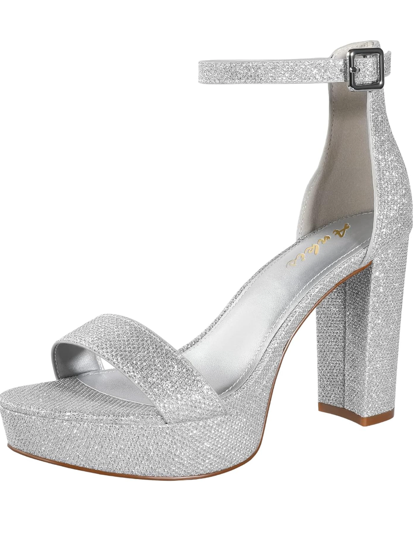 Ankis Chunky Platform Heels - 4 Inch Block Heeled Sandals for Women - Comfortable Open Toe Strappy Heels - Black, Nude, White, Silver, Gold - Summer Dress Shoes 7