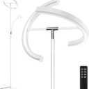 White LED Floor Lamp - Dimmable 2 Lights Standing Lamp with Remote&Touch Control, 4 Color& 10 Brighness Adjustable Floor Reading Light, Modern Tall Lamp for Living Room Bedroom Office Corner