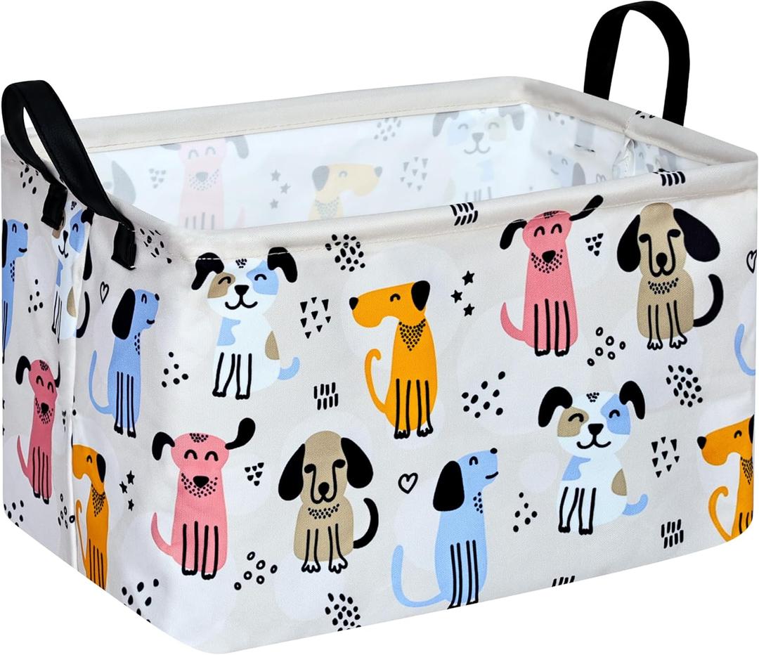 Rectangle Gift Storage Basket Home Shelf Storage Basket Organizer Box Clothes Laundry Hamper Nursery Basket Laundry Basket with Handles (Dog)