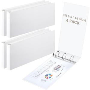 4 Pcs 8.5'' x 14'' Landscape 3 Ring Legal Size Binders 2 Inch Round Ring Binders Heavy Duty Economy Holds 8.5 '' x 14'' Paper for Artwork Blueprints, Office, Home, Work Places (White)