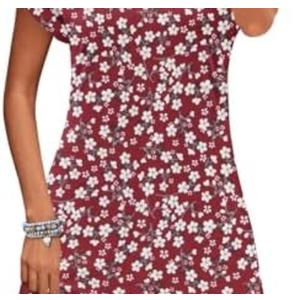 PLOKNRD Women's Casual Dress Summer Short Sleeve T-Shirt Dress Crew Neck Basic Dresses 2025 (Red White Flower)