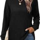 Saloogoe Tunic Sweatshirts for Women Crewneck Lightweight Sweaters Raglan Long Sleeve Shirts Fall Fashion Tops 2025 (X-Large, Black)