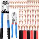 Battery Cable Lug Crimping Tool for AWG 10-1/0 Electrical Lug, with Cable Cutter 64pcs Ring Terminals and 70pcs Heat Shrink Tubing