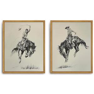 Roslynity Framed Canvas Wall Art Vintage Prints Set of 2 Western Cowboy Sketch Mid Century Antique Paintings Retro Aesthetic Artwork for Home Living Room Bathroom Bedroom Wall Decor (8"x10")