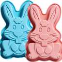 Easter Bunny Molds 2 Pack Bunny Cake Pan Rabbit Cake Mold Silicone Cute Cake Molds Jumbo Bunny Breakable Chocolate Gummy Mold for Baking Easter Day Party Cake Dessert Giant Gummy - Pink&Blue