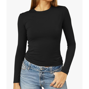 Abardsion Women's Long Sleeve Shirts Spring 2026 Casual Basic Going Out Crop Tops Slim Fit Tight Y2K Clothes Large, Black