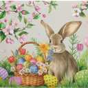 Easter Bunny Colorful Eggs Dish Drying Mat for Kitchen Counter,Spring Flowers Green Grass Drying Mat 18 x 24 Inch with High Absorbent Microfiber Drainer Mat for Coffee Bar