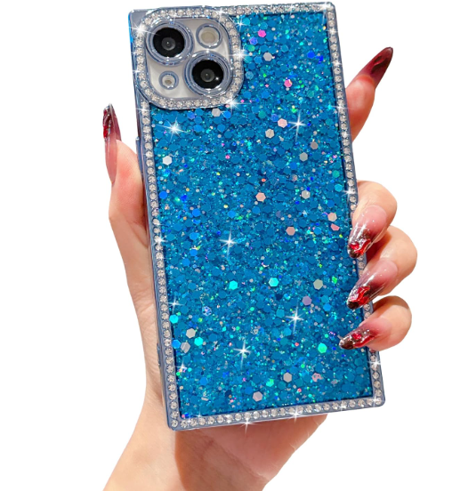 Owncase for iPhone 14 Pro Case Glitter, Crystal Diamonds Shiny Bling Sparkly Electroplated Edge Shockproof Soft TPU Bumper Phone Case for Women Girls, Blue