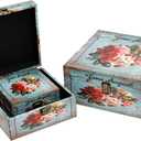Jolitac Wood Storage Box Set of 3, Vintage Decorative Nesting Boxes Wooden Treasure Storage Crates With Latch, Home Decor Rustic Antique Boxes With Lid for Photos, Jewelry, Cash (Bloom)