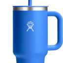 Hydro Flask Travel Tumbler with Handle, Lid and Straw - Insulated Stainless Steel in 32 Oz Blue (Cascade)