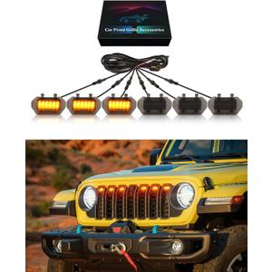Front Bumper LED Grill Lights for Jeep Wrangler JL Gladiator JT 2025 2024 Raptor Marker Lights Bars JL JT Exterior Accessories(Yellow)