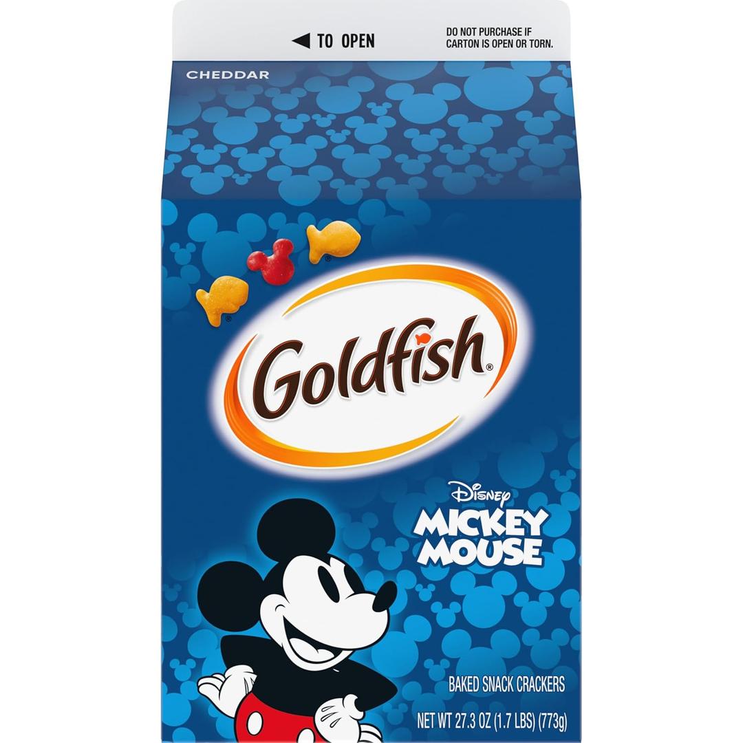 Goldfish Disney Mickey Mouse Cheddar Crackers, Snack Crackers, 27.3 oz carton (EXP 01/13/26)