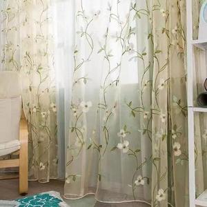 Sheer Curtains for Living Room Curtain Green Leaf Embroidered Rod Pocket Window Curtains Classical Flower Embroidery Semi-Sheer Curtains for Bedroom Window Drapes 2 Panels (54x84 Inch(W x L)) (54"W x 84"L (Pack of 2))