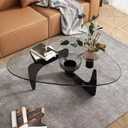 Triangle Coffee Table with Wooden Base Clear Glass Top Mid-Century Glass Table Abstract End Table for Living Room Home Office Triangle Coffee Table (Black/Transparent, Small 32.2 * 22.4 * 16in)